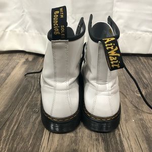 White glossy leather lace up dr. martens